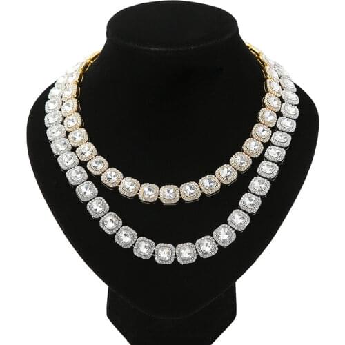 Freewear Popular Bling 12.5mm Big size Solitaire Tennis Chain Gold Silver Color Iced Out Necklace Men Women Hip Hop Jewelry