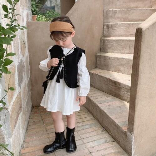 Childrens Suit 2021 Autumn New Korean Style Girls' Solid Color Dress Vest Vest Suit Childrens Two-Piece Suit