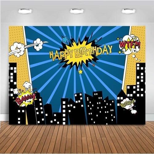 Neoback Happy Birthday Backdrop for Photography Superhero Background for Party Decoration Supplies Photo Booth Studio Printed