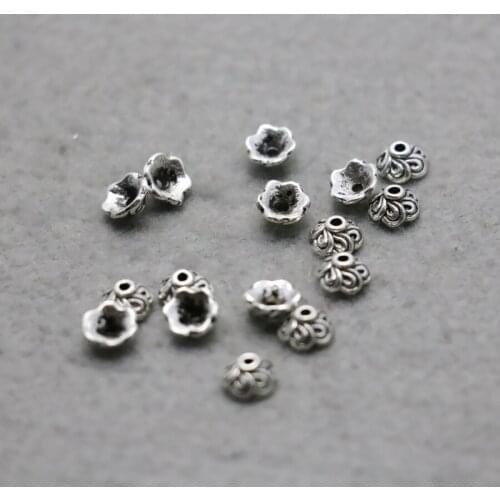 10PCS Components Findings Separate Beads Alloy Flowers For Necklace Bracelet Jewelry Making Design DIY Silver-plate Parts 3*7mm