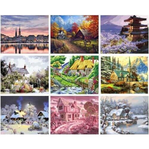 City Landscape Painting By Numbers For Adults DIY Kits HandPainted On Canvas With Framed Oil Picture Drawing Coloring By Number