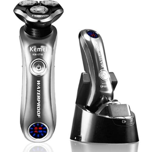 Kemei Rotary Shaver for Men Wet and Dry Electric Razor with Smart Clean System Rechargeable Facial Shaving Machine Ipx6 Washable