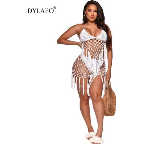Summer 2021 Womens New Fashion Swimsuit Sexy Hand Crochet Beach Blouse Knit Casual Swimsuit Two-Piece Set Dress Sets