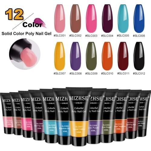 MIZHSE 12 Colors 30ml Poly Nail Gel Red Blue Yellow Acrylic Gel Nail Gel Mtte Top Soak Off UV Hard Fast Builder Gel