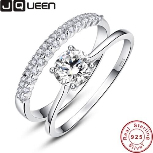 Round Cut Ring Set 925 Sterling Silver Rings Solid Bague 2pcs Engagement Wedding Bridal Ring Set Jewelry