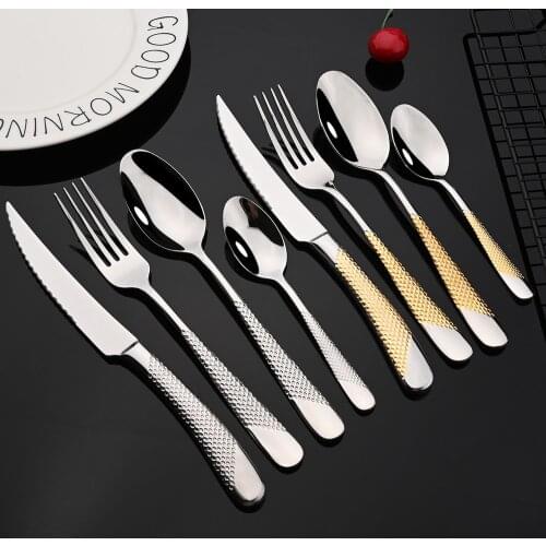 Home Tableware Cutlery Set Golden Cutlery 304 Stainless Steel Dinnerware Set Silverware Cutlery Complete Fork Spoons Knives Set