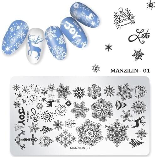 Nail Art Christmas Snowflake Santa Snowman Print Image Stamping Template Plate DIY Image Stamp Nail Art Stencils Template