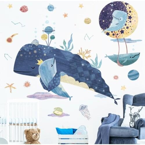 Blue Whale Stickers For Room Wall Creative Planets Decor Removable TV Sofa Background Wallpaper Kids Bedroom Wall Decal