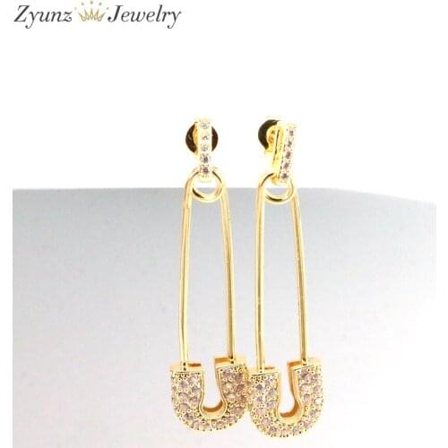 5 Pairs, Safety Pin Earrings Gold Piercing Cubic Zirconia Stud Earrings For Woman Pendientes Mujer Moda 2021 Unusual Earrings