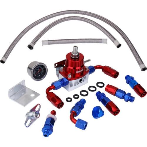 Adjustable Fuel Pressure Regulator 160psi Gauge + AN6 Oil Hose End Fittings Kit