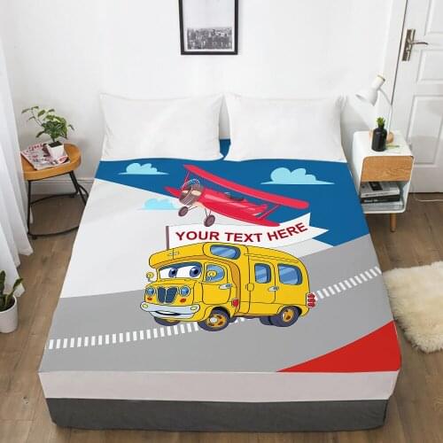 Car Cartoon Kids Elastic fitted sheet bed sheet With An Elastic Band 150x200 Mattress Cover Bed cover for children baby text