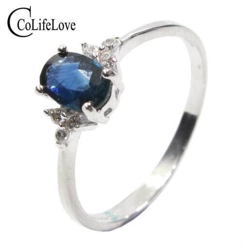 Romantic Sapphire Wedding Ring for Woman 4 Mm*6 Mm 0.4 Ct Natural Sapphire Gemstone Ring Solid 925 Sterling Silver Sapphire Ring
