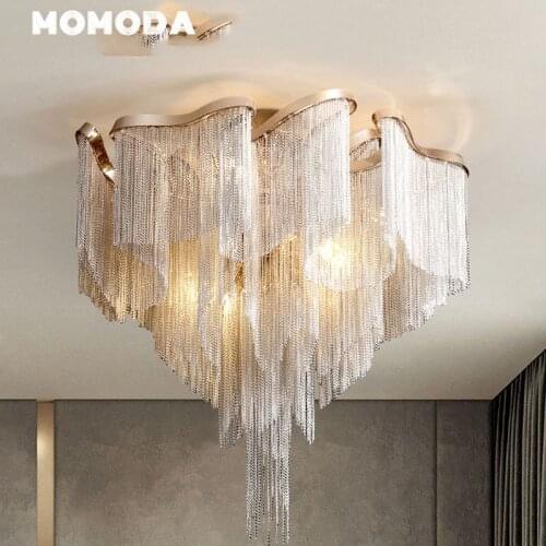 Luxury LED Ceiling Lights Modern Aluminum Chain Tassel Metal Chandeliers Decor Bedroom Living Room Villa Indoor Lamps Lustre