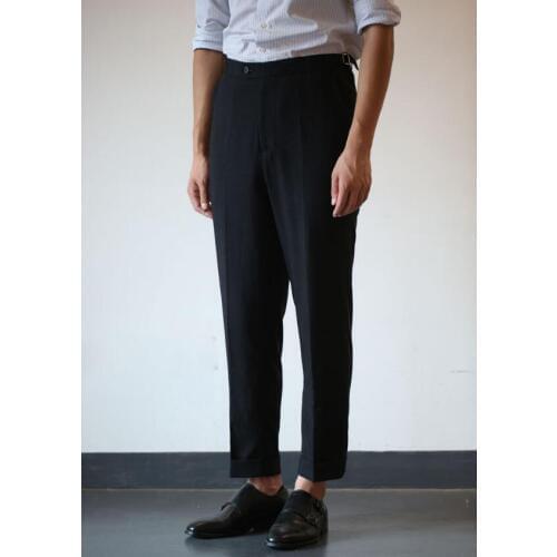 S-3xl 2020 New Men Summer Stretch Comfortable Black Linen Ankle-length Pants Slim Edging Casual Trousers Hairstylist Suits Pants