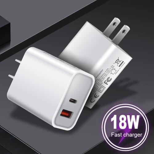 QC3.0 Fast Charging Wall Travel PD Charger 18W PD Type C USB Quick Charge 3.0 Adapter For iPhone 12 11 Pro XS XR X 8 iPad Xiaomi