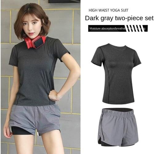 Sport Clothing Yoga Suit Women Spring And Autumn Short-Sleeved Shirt Fake Two-Piece Trousers Girl Running Fitness Two-Piece Set