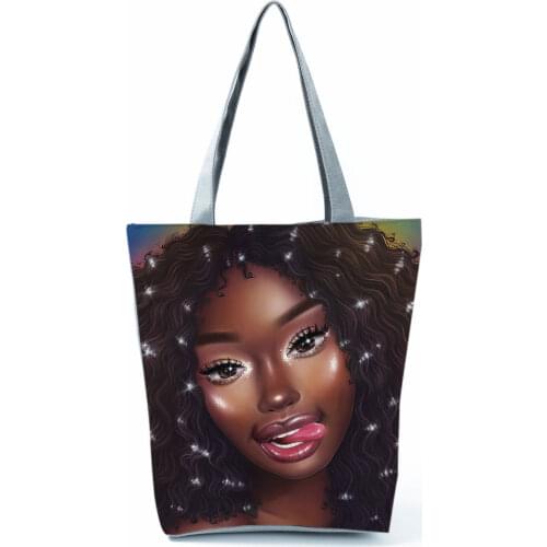 Sparkling Sexy Afro Girl Printed Tote Female Fashion All-Match Shoulder Bags Eco Friendly Shopping New Trend Portable Beach Bag