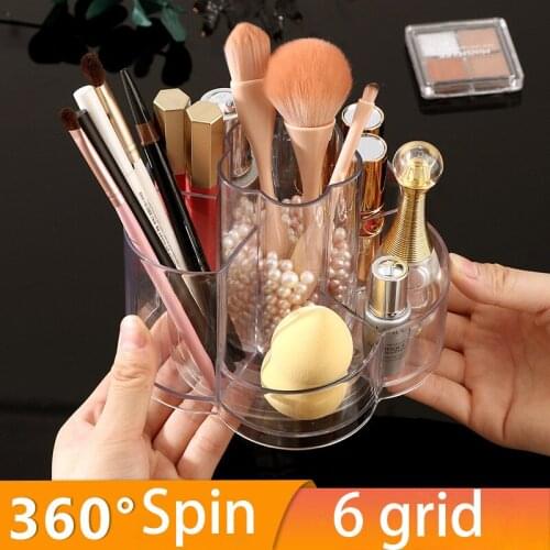 6 Grid Rotating Makeup Brush Organizer Eyebrow Pencil Lipstick Lip Glaze Storage Box Nordic Transparent Acrylic Pen Holder