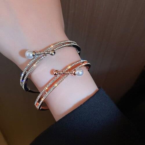 New Fashion Pearl Splicing Opening Bracelets for Women Girls Adjustable Trend Temperament Bracelet Hand Jewelry Accessories Gift