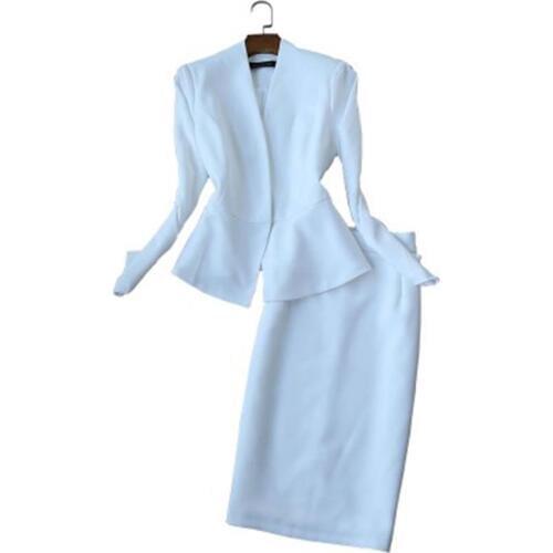 Fashion suit female New large size Korean version of the self-cultivation milk white ladies jacket female + skirt two-piece set