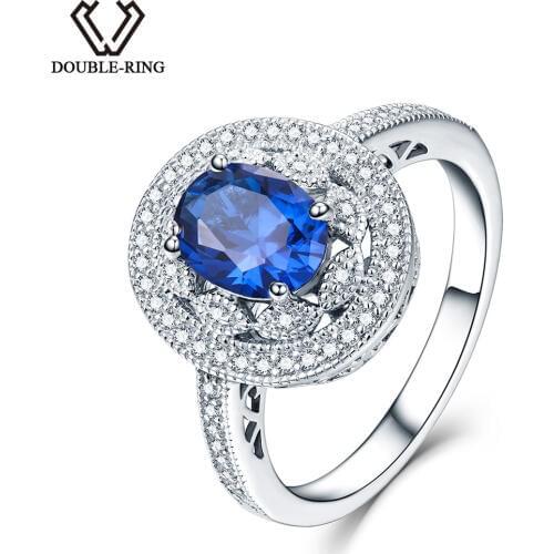 DOUBLE-R Sterling Silver Jewelry Wedding Engagement 925 Silver Created Sapphire Vintage ring Fine Jewelry Rings for women
