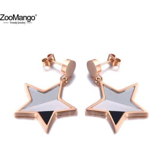 ZooMango Original Titanium Stainless Steel Trendy Star Earrings Office/Career Black/Gray Acrylic Ear Jewelry For Women ZE19153