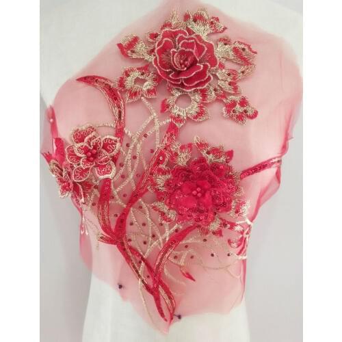 1pc Exquisite Lace Applique Embroidered Sew on 3D Flower Patches For Costume Dress Rhinestone Beaded Sticker Diy Decoration