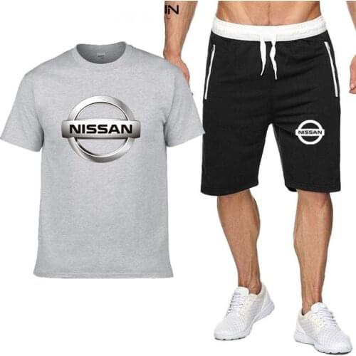 2021 Summer Mens Brand Nissan Logo T-Shirt Set 2-Piece Sportswear Sports Fitness Printed Short Sleeve + Shorts Suit a