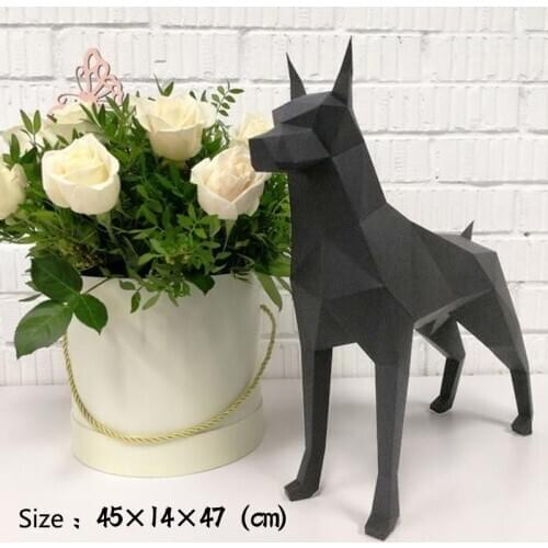 3D Paper Model Black Doberman Desktop Decoration DIY Stereo Origami Handmade Papercraft Children Educational Toys Office Craft
