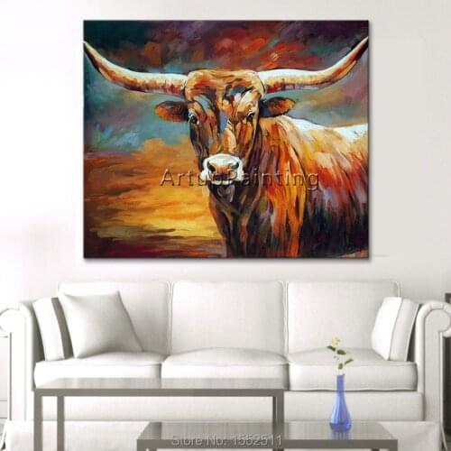 Acrylic bull painting Canvas painting Wall art Pictures For Living Room home decor caudros decoracion plattle knife animal art03