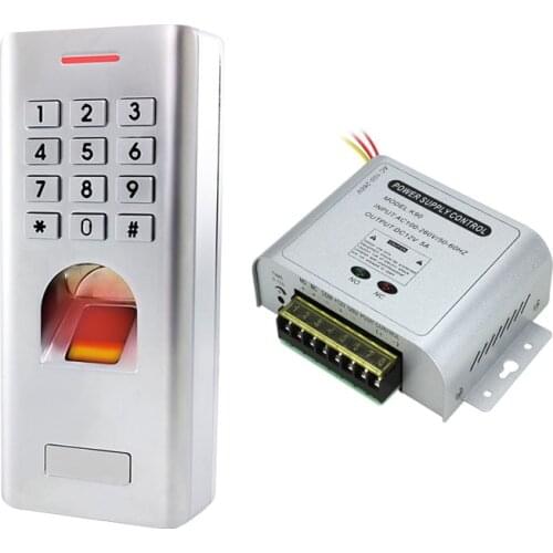 IP66 1000 users Standalone fingerprint keypad access control reader with power adapter supply 12v 5a for door lock gate opener