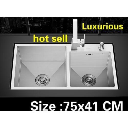 Free shipping Apartment 304 stainless steel durable kitchen manual sink double groove do the dishes hot sell 75x41 CM