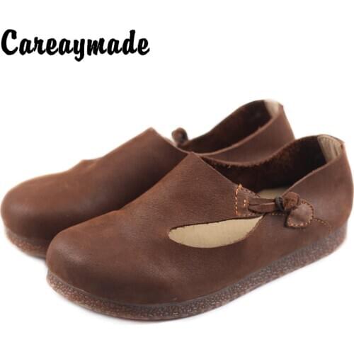 Careaymade-Retro Artistic Womens Shoes Handmade Leather Single Shoes Pedal Rubber Sole Soft Bottom Big Head Loafers shoes