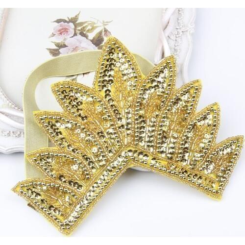 Yundfly Kids Girls Crown Headband Elastic Luxury Rhinestone Hairband Handmade Beaded Head Accessories Children Party Headwear