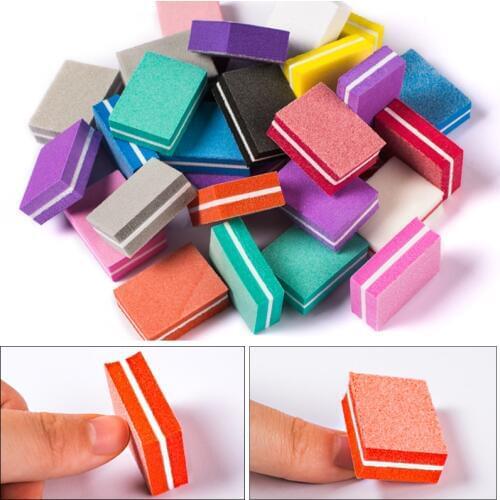 50PCS Double-sided Mini Nail File Blocks Colorful Sponge Nail Polish Sanding Buffer Strips Random Nail Polishing Manicure Tools