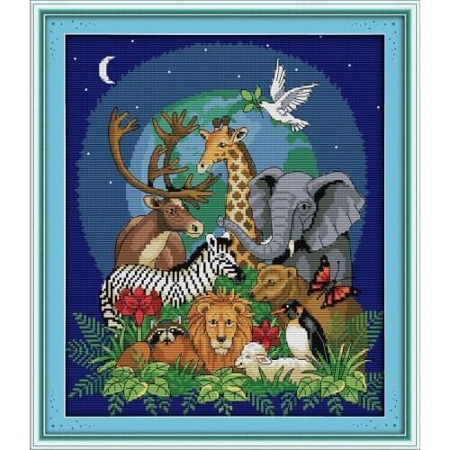 Everlasting Love Animal World (2) Chinese Cross Stitch Kits Ecological Cotton Stamped 14 11CT DIY New Year Decorations For Home