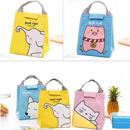 Functional Cartoon Animal Pattern Cooler Lunch Box Portable Insulated Canvas Lunch Bag Thermal Women Kids Food Picnic Lunch Bags