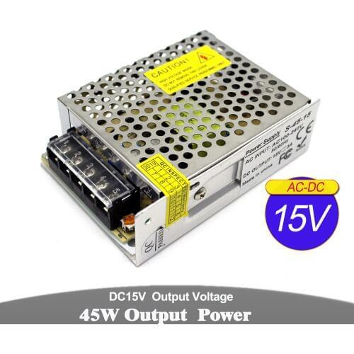 DC Power Supply 15V 3A 45W Transformer 100-240V AC To DC15V Driver Power Adapter For LED Strip Lighting Monitor CCTV DIY