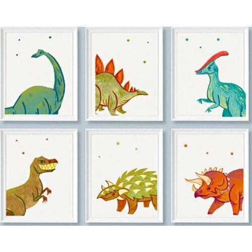Dinosaur Illustrations Poster Prints Boys Bedroom Wall Art Decorations , Dinosaur Canvas Painting Boy Nursery Art Room Decor