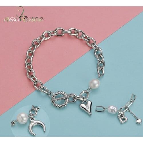 Nextvance Fashion Stainless Steel Pearl Bracelets Moon Heart Bracelet For Women Girlfriend Couper Special Design Jewelry Gift