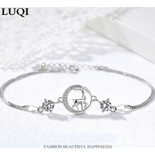 Fashion Womens Zircon Elk S925 Silver Plated Platinum Bracelet For Girlfriends and Friends Gifts TMH