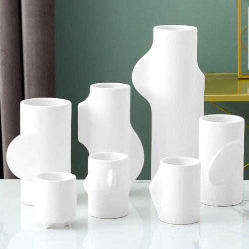 Nordic Simple White Vase Home Hydroponic Flower Light Luxury Ceramic Craft Decoration Ornaments Creative Succulent Flower Pot
