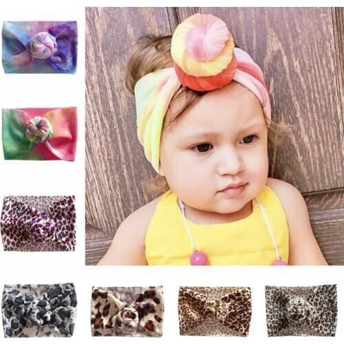 New Colorful Leopard Printed Kids Headband Newborn Infant Toddler Knot Round Ball Elastic Headwraps Baby Girls Photo Props Gitfs
