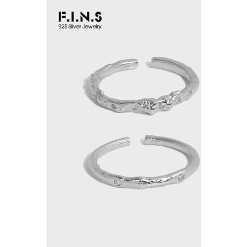 F.I.N.S Simple Irregular Cubic Zirconia Inlaid Texture 925 Sterling Silver Open Thin Stackable Ring Wedding Fashion Fine Jewelry