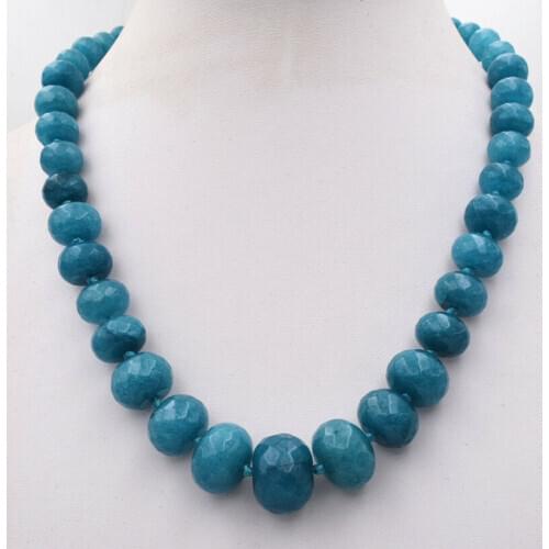 New 10-18mm Brazilian Aquamarine Faceted Gem Abacus Beads Necklace 18