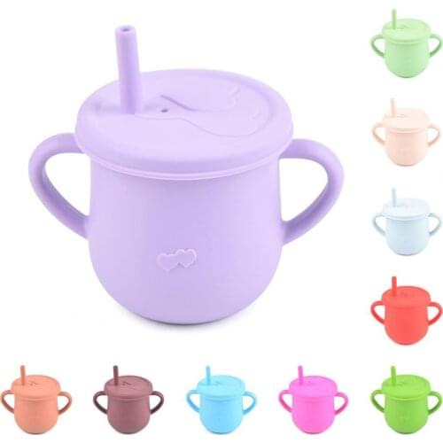 Portable Water Cup Snack Cup Silicone Baby Straw Cup Leakproof Kids Silicone Cup with Lid Baby Feeding Drinking Cup Drinkware