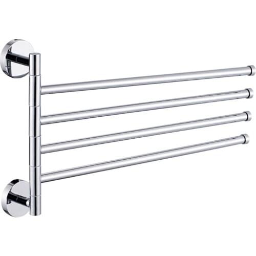 Wall-Mounted Swivel Towel Bar Stainless Steel 4-Arm Bathroom Swing Hanger Towel Rack Holder Towel Storage Organizer