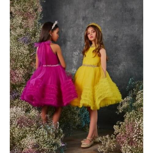 Puffy Tulle Flower Girl Dress Children Bride Ball Gown Princess Dress Knee Length Birthday Party Christmas Dress