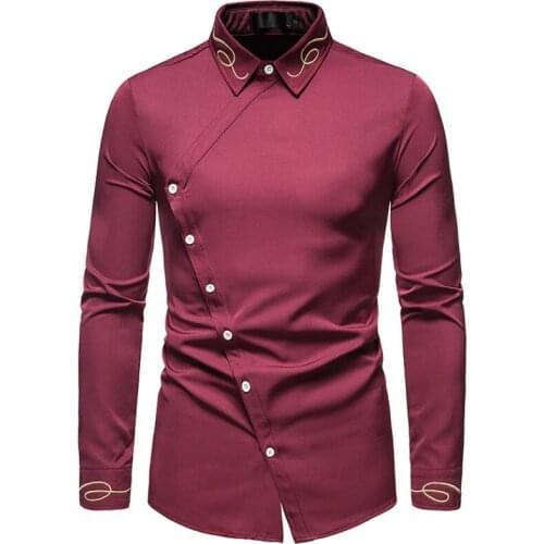 Men Shirts Solid Color Embroidered Long Sleeve Shirts Turn Down Collar Long Sleeve Shirt Top Office Meeting Vacation Men S-2XL