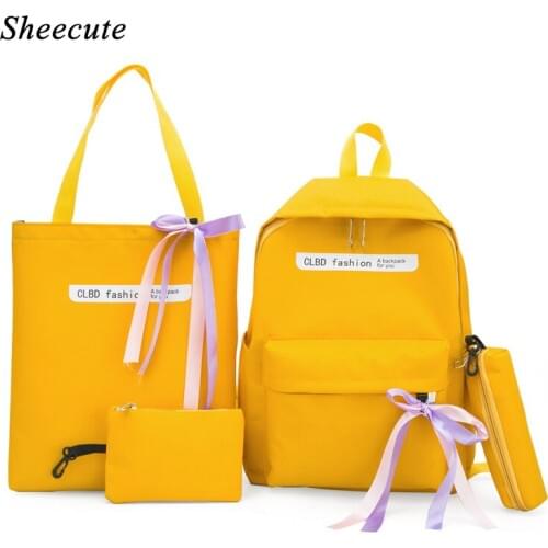 New Canvas Student Bag Female Backpack Fashion Tassel Children School Bags for Teenage Girls Backpack 4pcs/set Travel Backpack